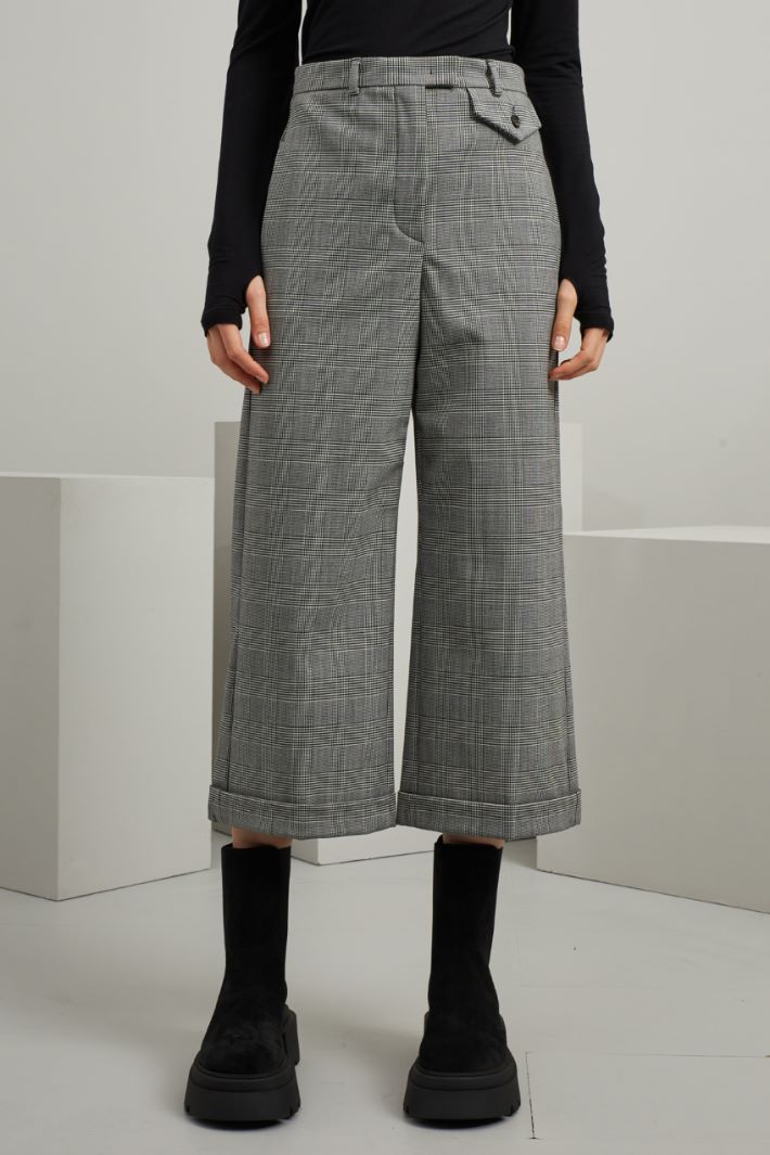 Pantaloni in batavia di lana - NERO BIANCO - Fashion Market - 2