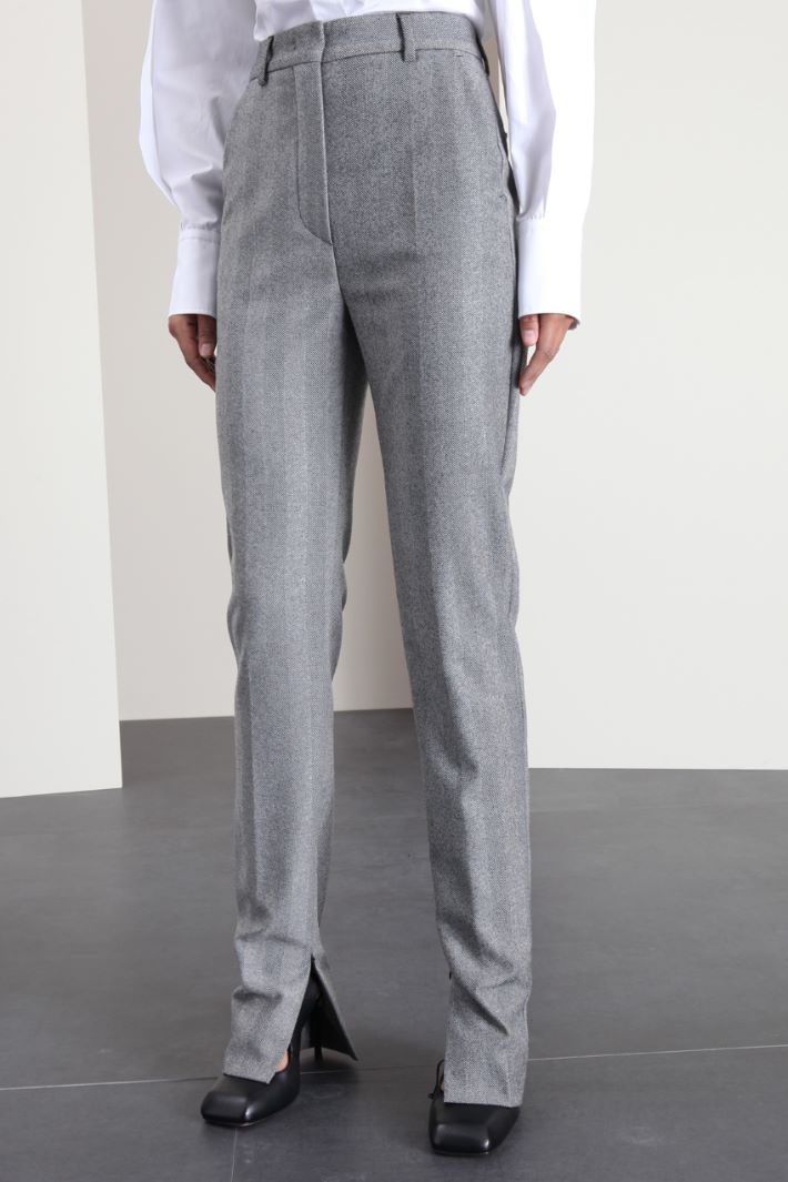 Pantaloni in lana con spacchi - NERO BIANCO - Fashion Market - 4
