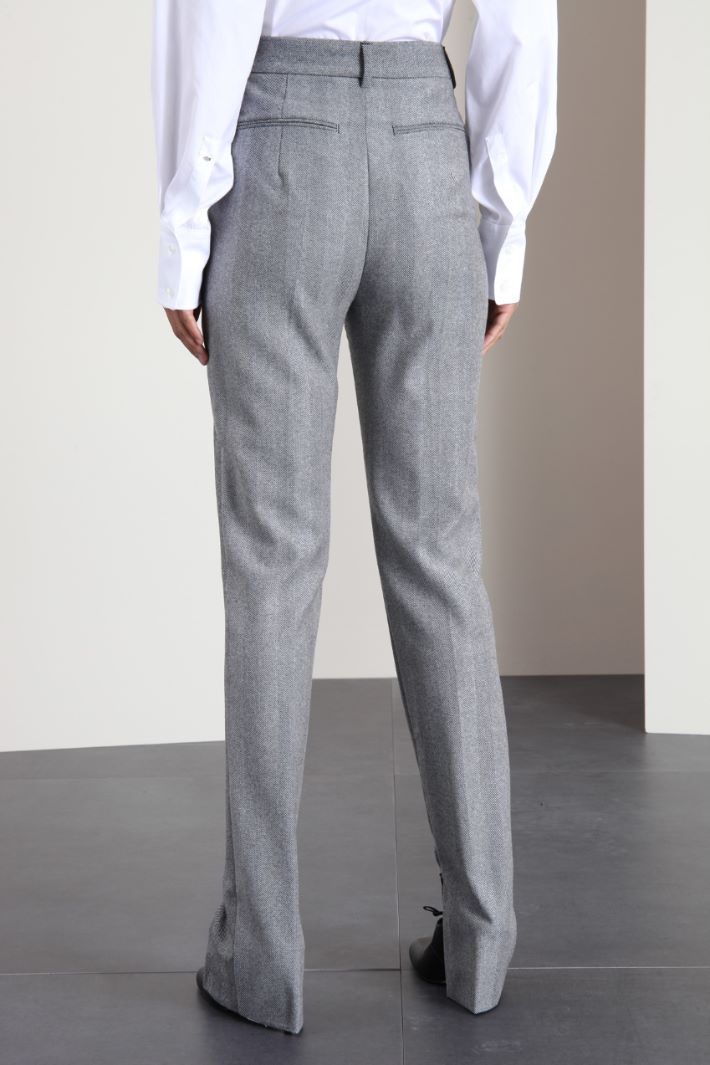 Pantaloni in lana con spacchi - NERO BIANCO - Fashion Market - 3