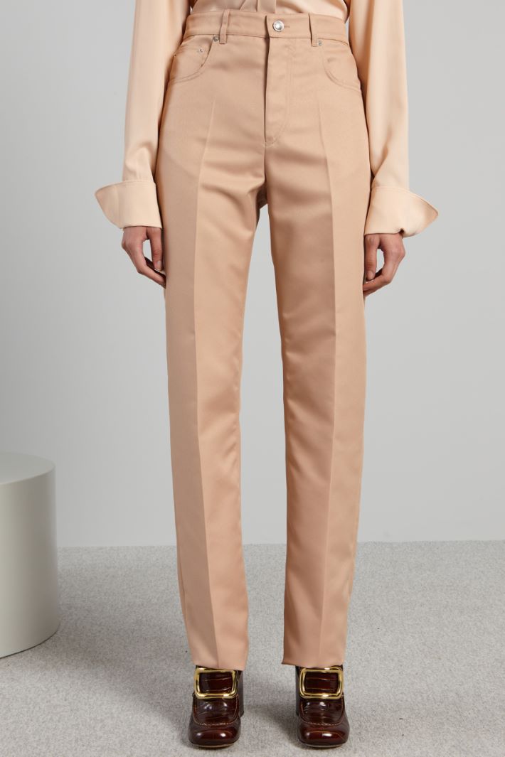 Pantalone a vita alta - BEIGE - Fashion Market - 2