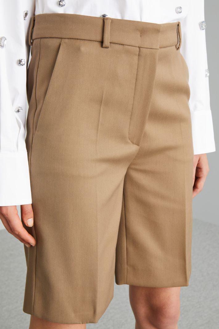 Bermuda in cotone e viscosa - BEIGE SCURO - Fashion Market - 3