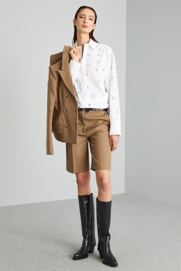 Bermuda in cotone e viscosa - BEIGE SCURO - Fashion Market