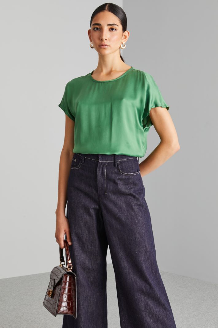 Top in raso di fibra naturale - VERDE - Fashion Market - 2