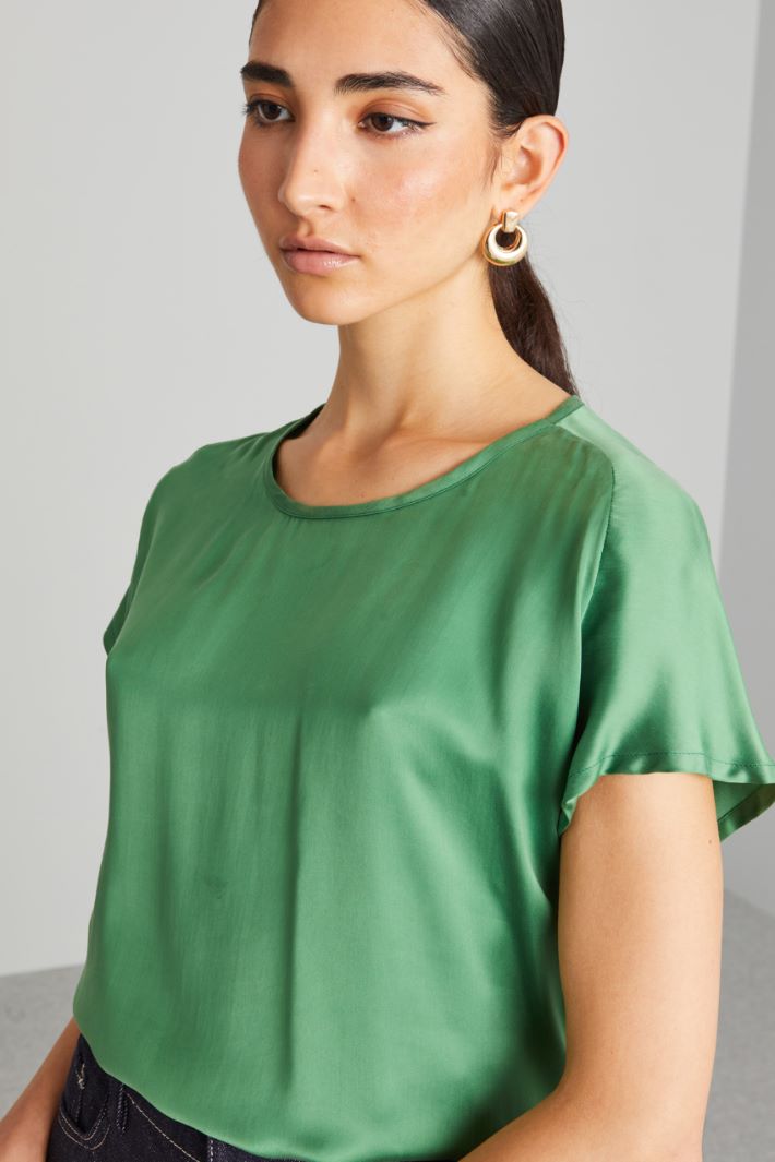 Top in raso di fibra naturale - VERDE - Fashion Market - 3