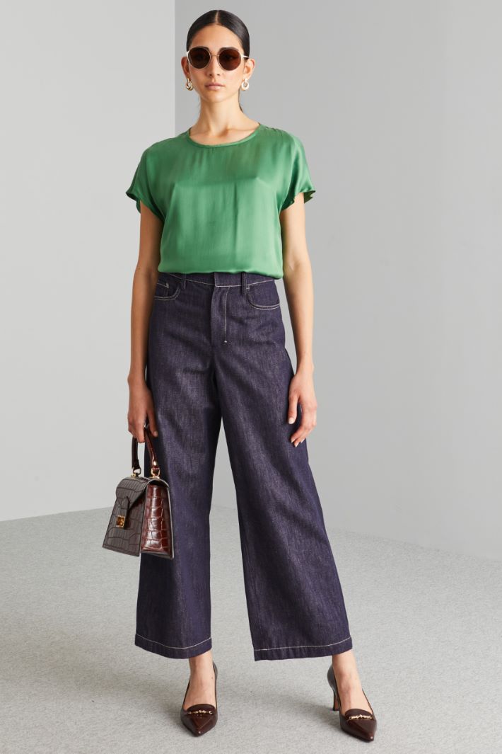 Top in raso di fibra naturale - VERDE - Fashion Market