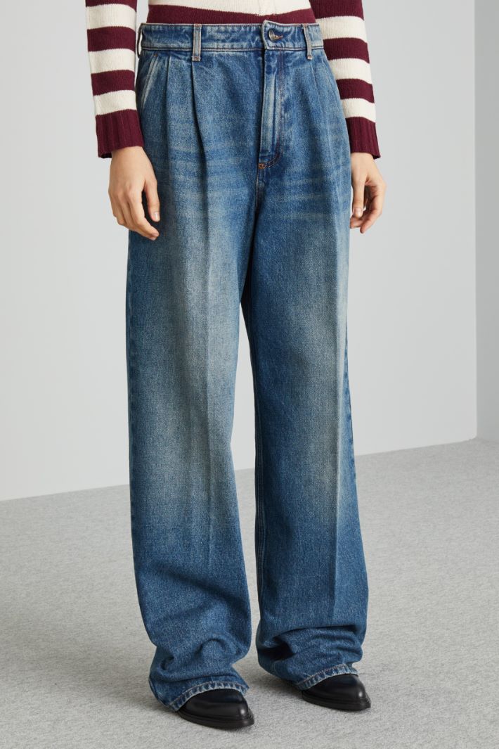 Jeans over con pieghe cucite - BLU DENIM - Fashion Market - 2