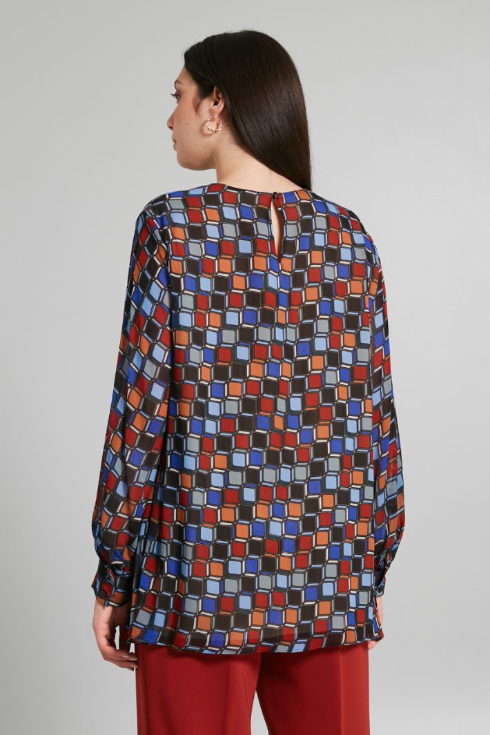 Blusa in georgette a fantasia - BLU MATTONE - Fashion Market - 4