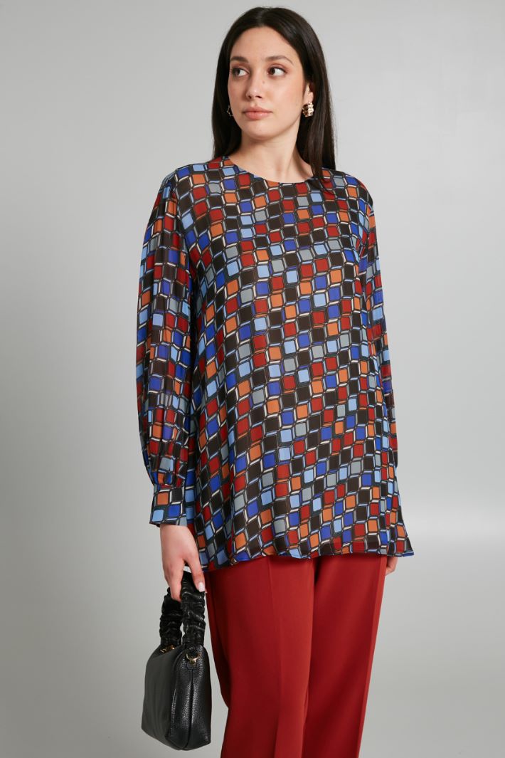 Blusa in georgette a fantasia - BLU MATTONE - Fashion Market - 2