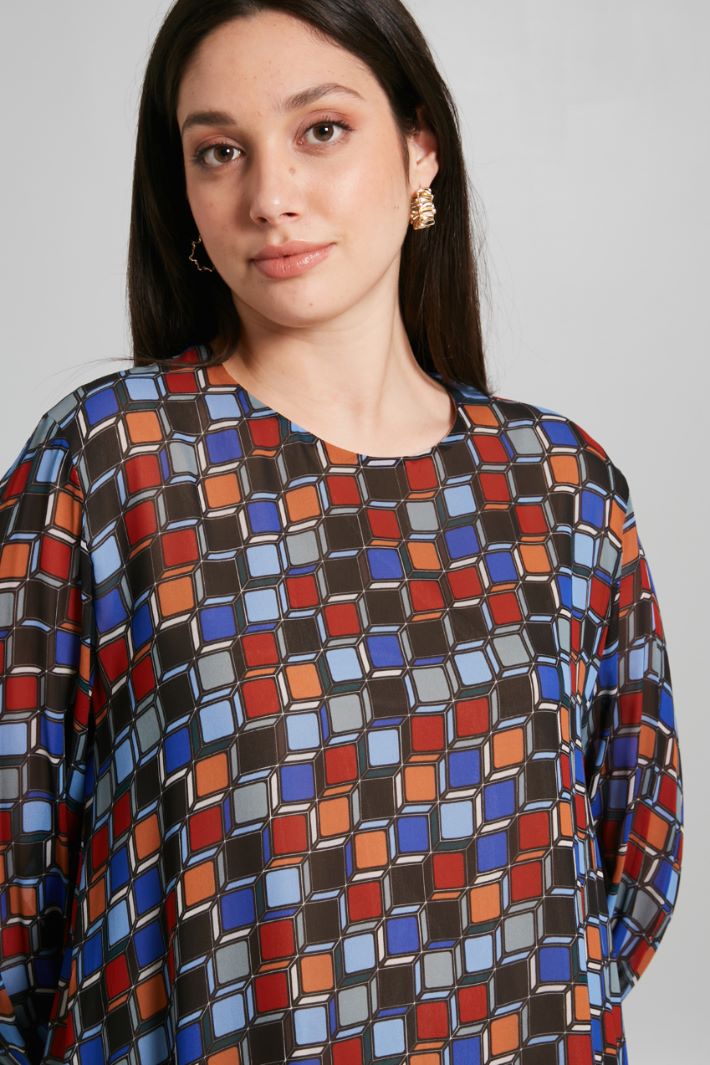 Blusa in georgette a fantasia - BLU MATTONE - Fashion Market - 3
