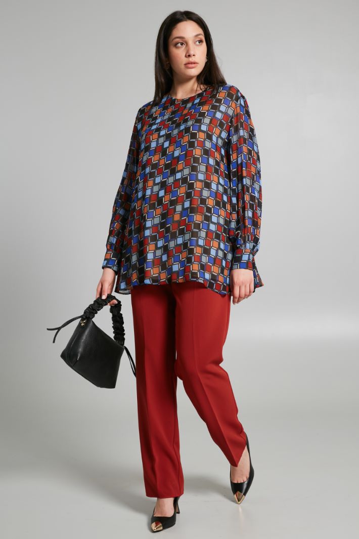 Blusa in georgette a fantasia - BLU MATTONE - Fashion Market