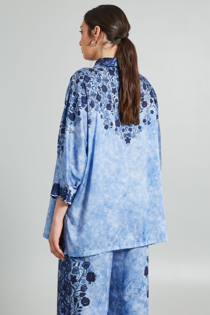 Blusa in twill stampato - BLU AZZURRO - Fashion Market - 4