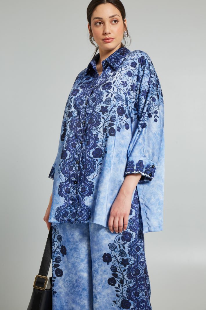 Blusa in twill stampato - BLU AZZURRO - Fashion Market - 2