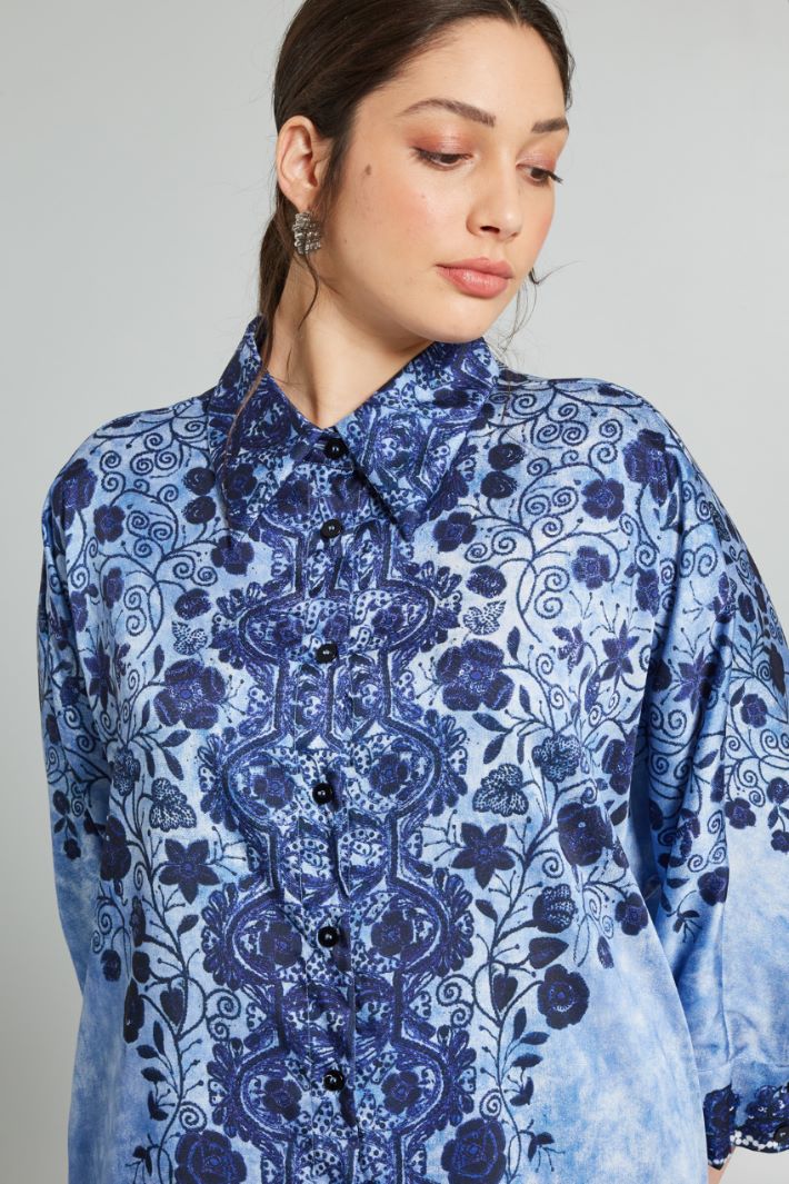 Blusa in twill stampato - BLU AZZURRO - Fashion Market - 3