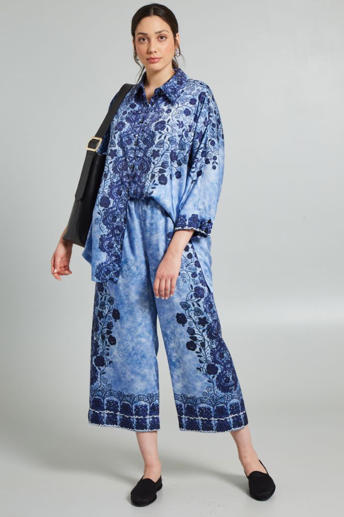 Blusa in twill stampato - BLU AZZURRO - Fashion Market