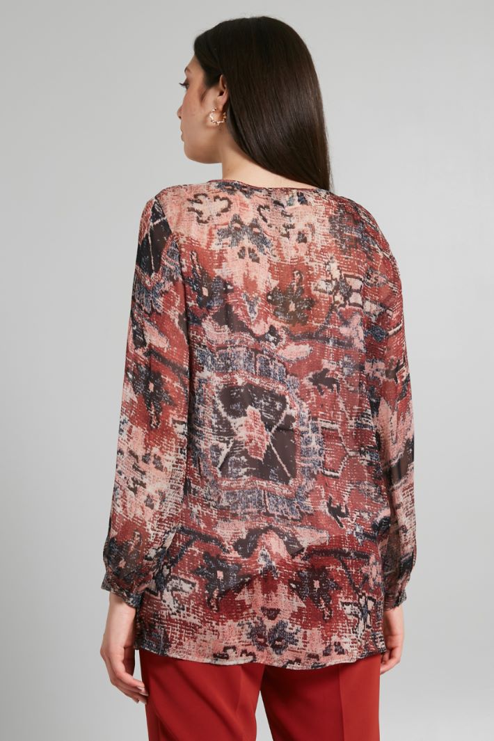 Blusa in chiffon di seta stampata - BORDEAUX BLU - Fashion Market - 4