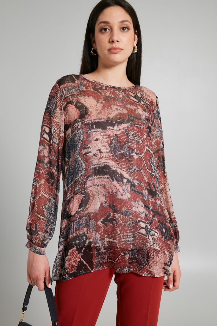 Blusa in chiffon di seta stampata - BORDEAUX BLU - Fashion Market - 2