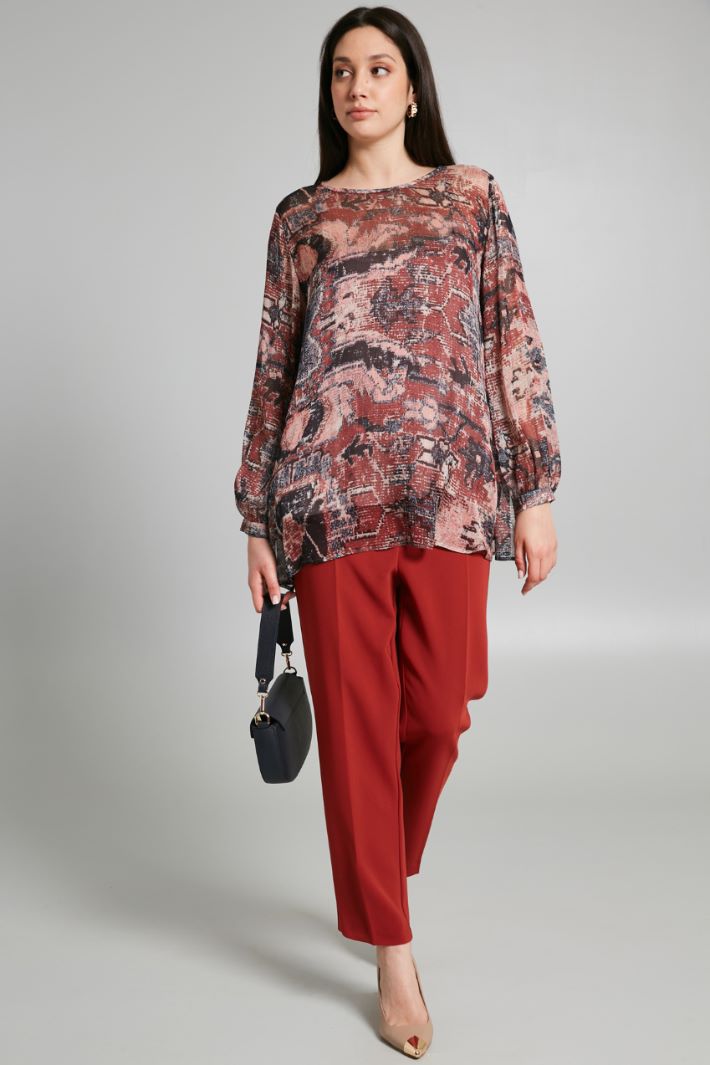 Blusa in chiffon di seta stampata - BORDEAUX BLU - Fashion Market