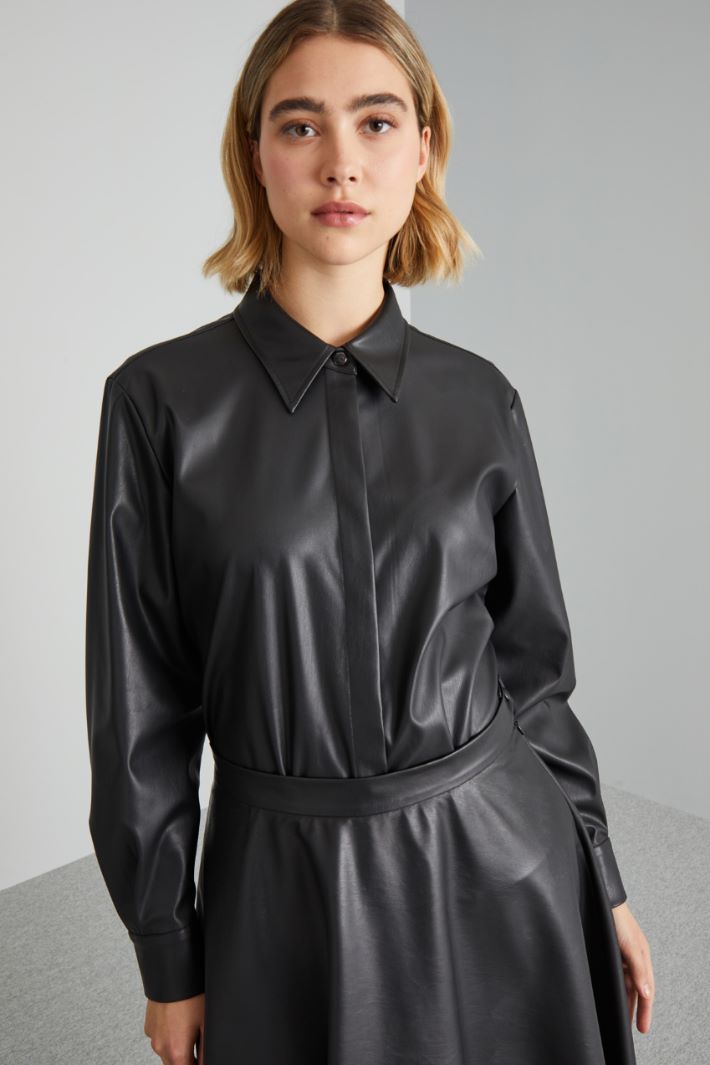 Camicia in jersey spalmato  - NERO - Fashion Market - 2