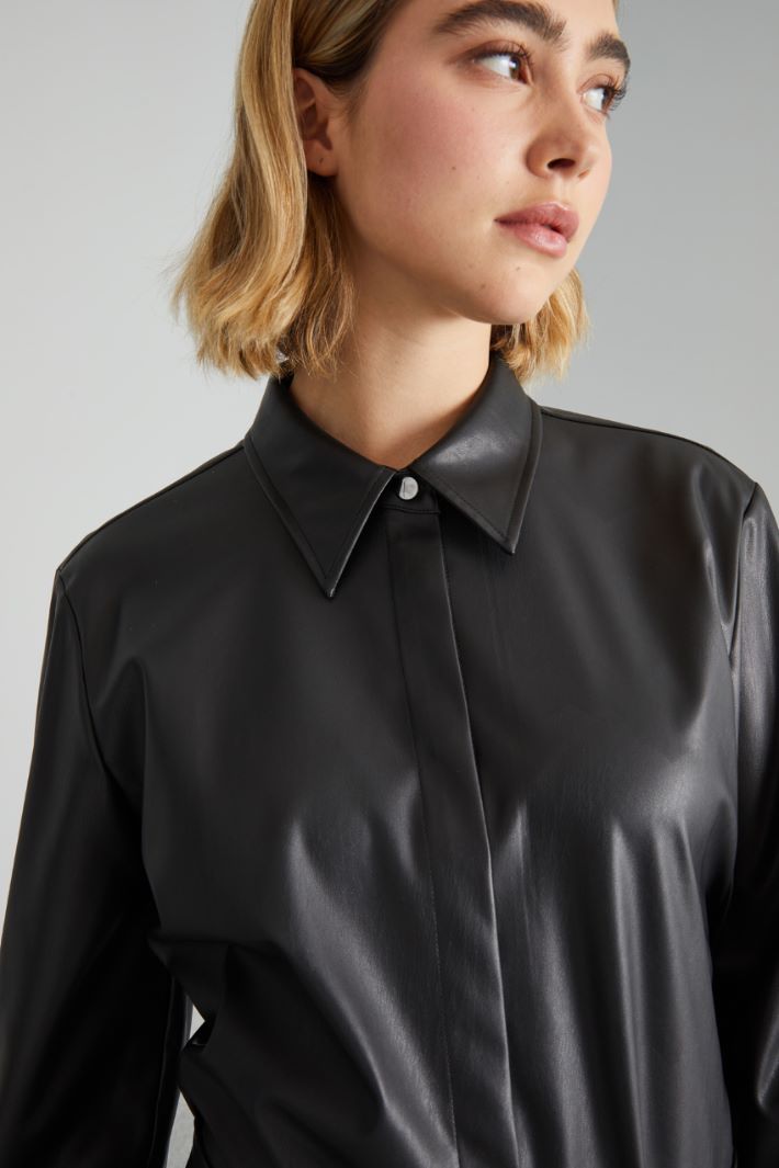 Camicia in jersey spalmato  - NERO - Fashion Market - 3