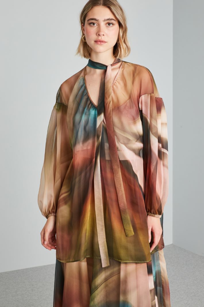 Casacca in chiffon con foulard - ROSA MATTONE VERDE - Fashion Market - 2