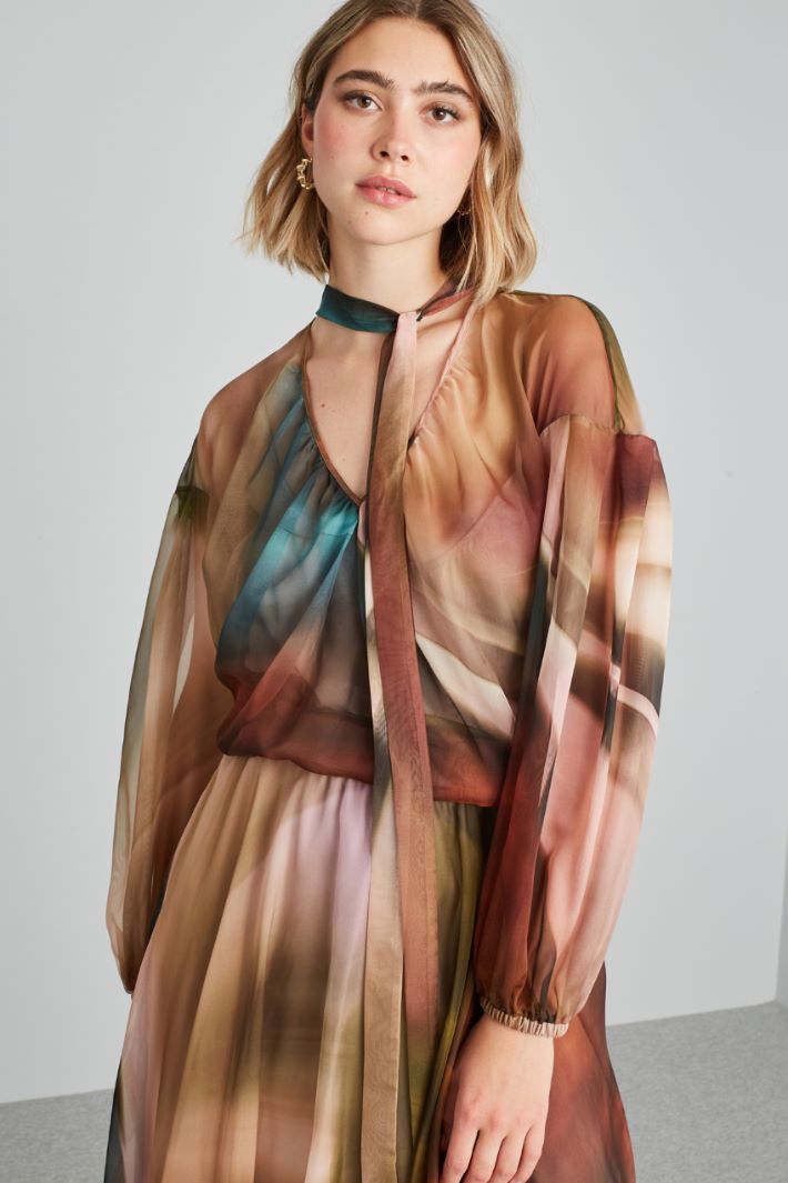 Casacca in chiffon con foulard - ROSA MATTONE VERDE - Fashion Market - 3