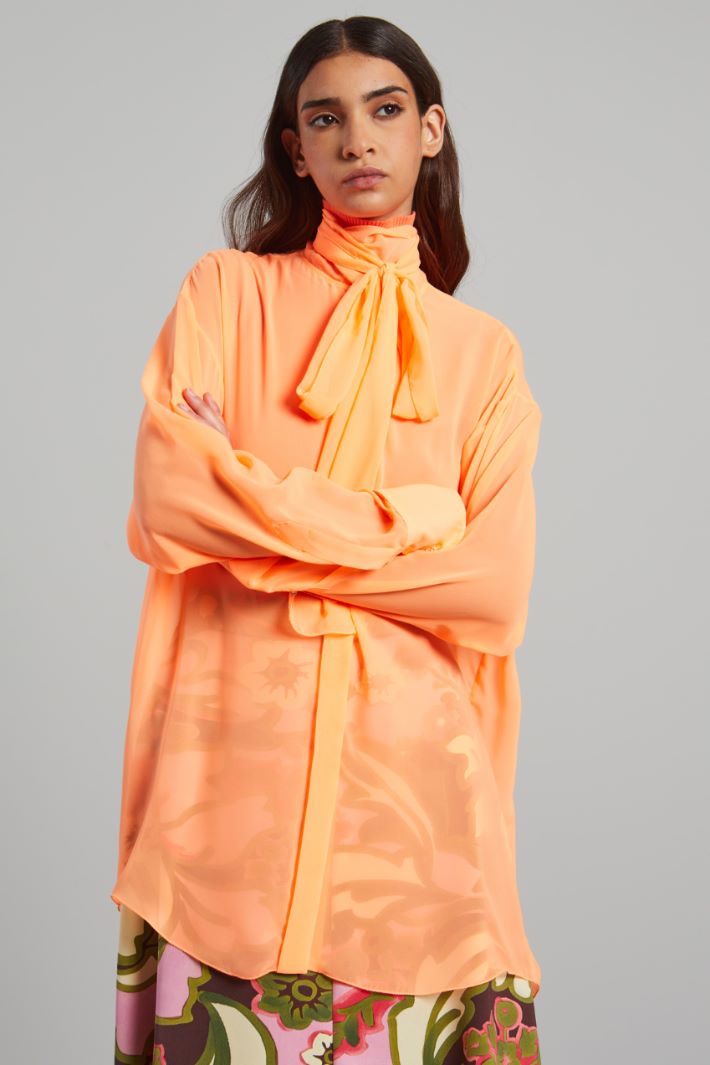 Blusa con collo a foulard - ARANCIONE - Fashion Market - 2