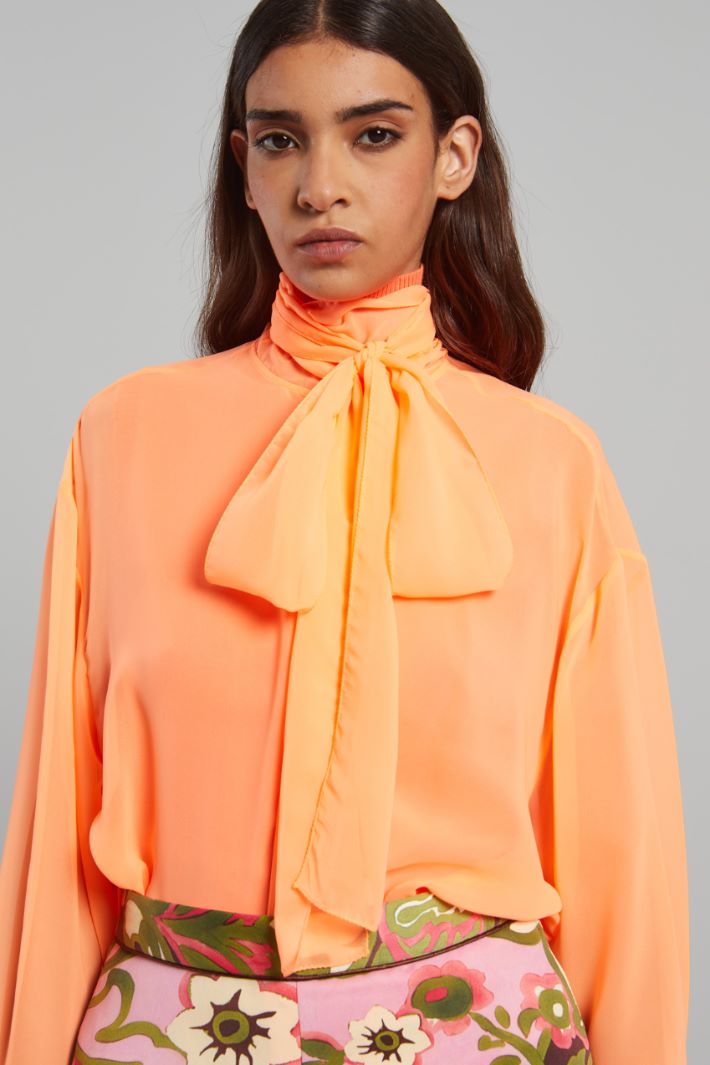 Blusa con collo a foulard - ARANCIONE - Fashion Market - 3