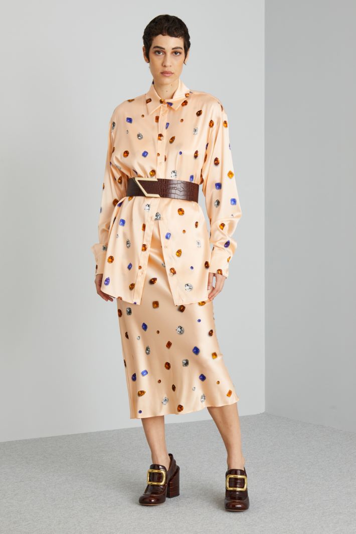 Camicia oversize in raso - ROSA PERLA - Fashion Market