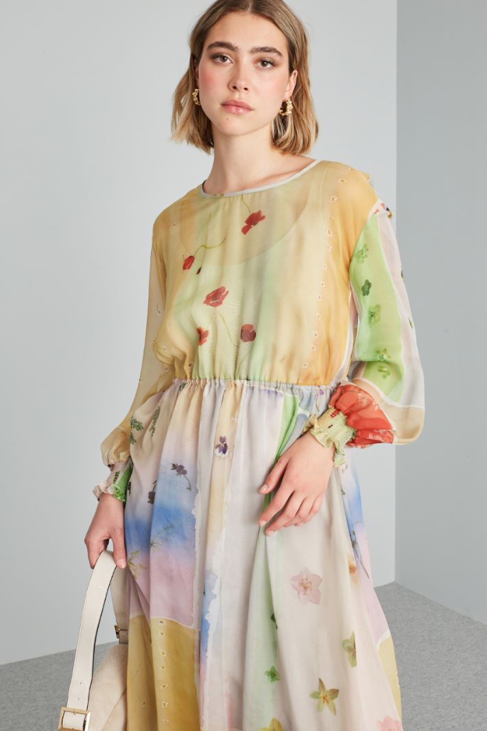 Abito in chiffon stampato - GIALLO ROSA VERDE - Fashion Market - 3