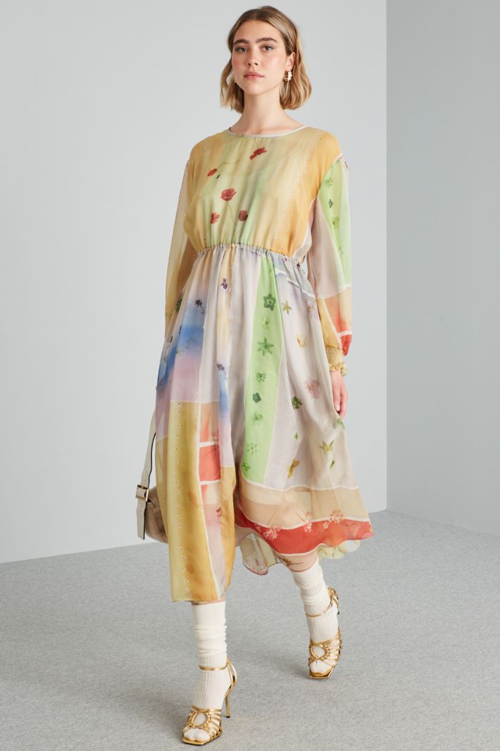 Abito in chiffon stampato - GIALLO ROSA VERDE - Fashion Market