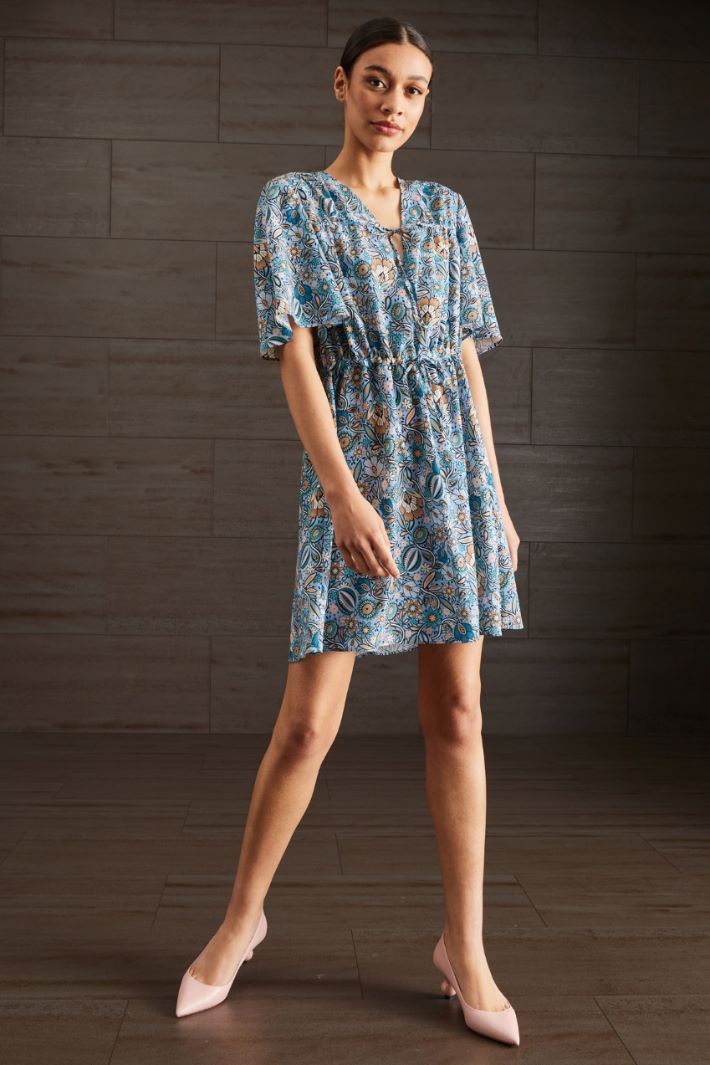 Abito in crépe de chine - CELESTE BEIGE BLU - Fashion Market