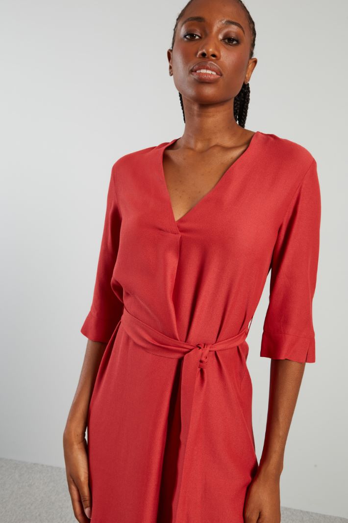 Abito con cintura - ROSSO - Fashion Market - 3