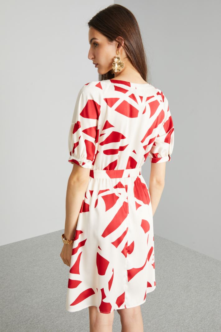 Abito con maniche a palloncino - ROSSO BIANCO - Fashion Market - 4