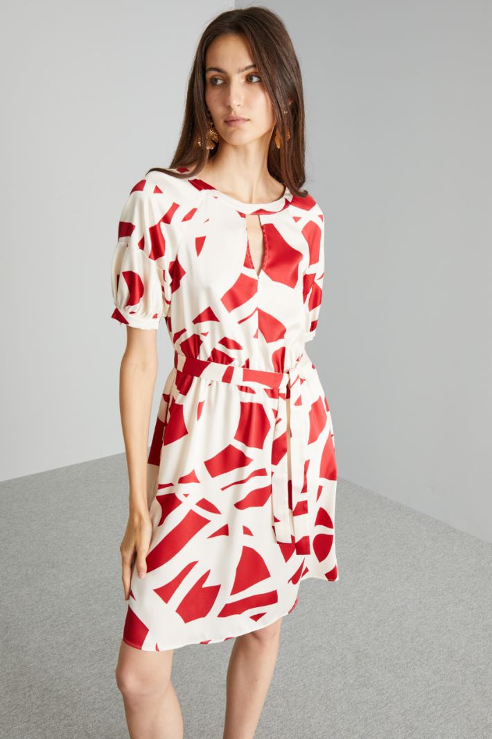 Abito con maniche a palloncino - ROSSO BIANCO - Fashion Market - 2