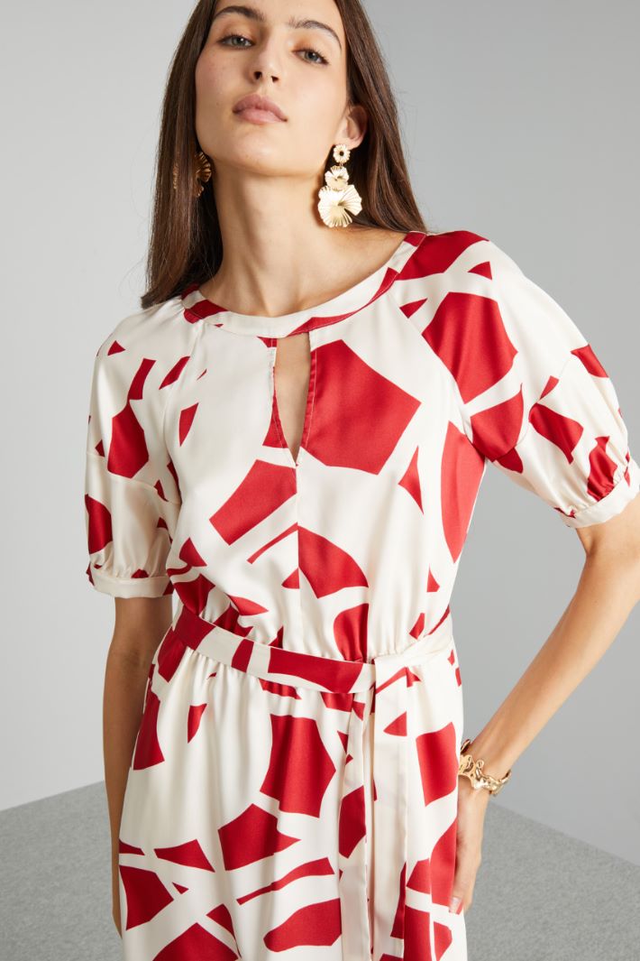 Abito con maniche a palloncino - ROSSO BIANCO - Fashion Market - 3