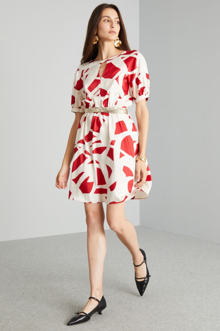 Abito con maniche a palloncino - ROSSO BIANCO - Fashion Market