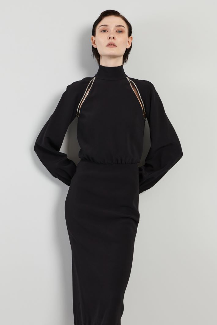 Abito con cut out e strass - NERO - Fashion Market - 2