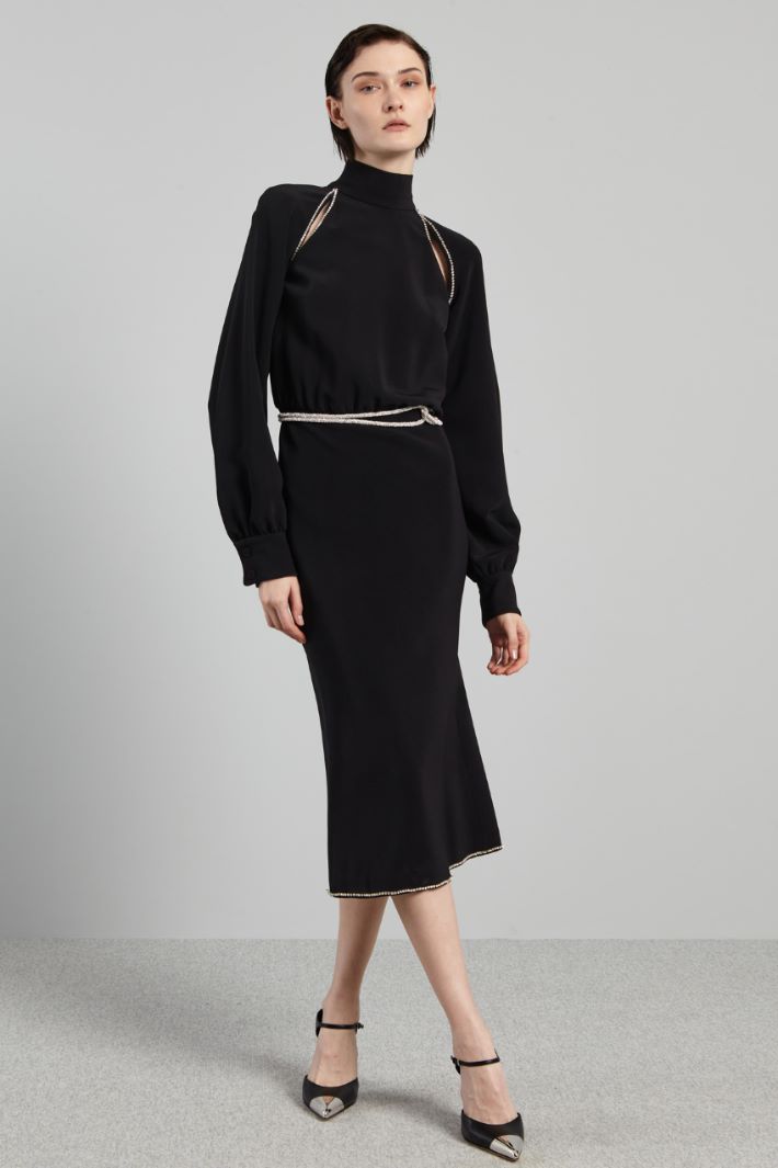 Abito con cut out e strass - NERO - Fashion Market