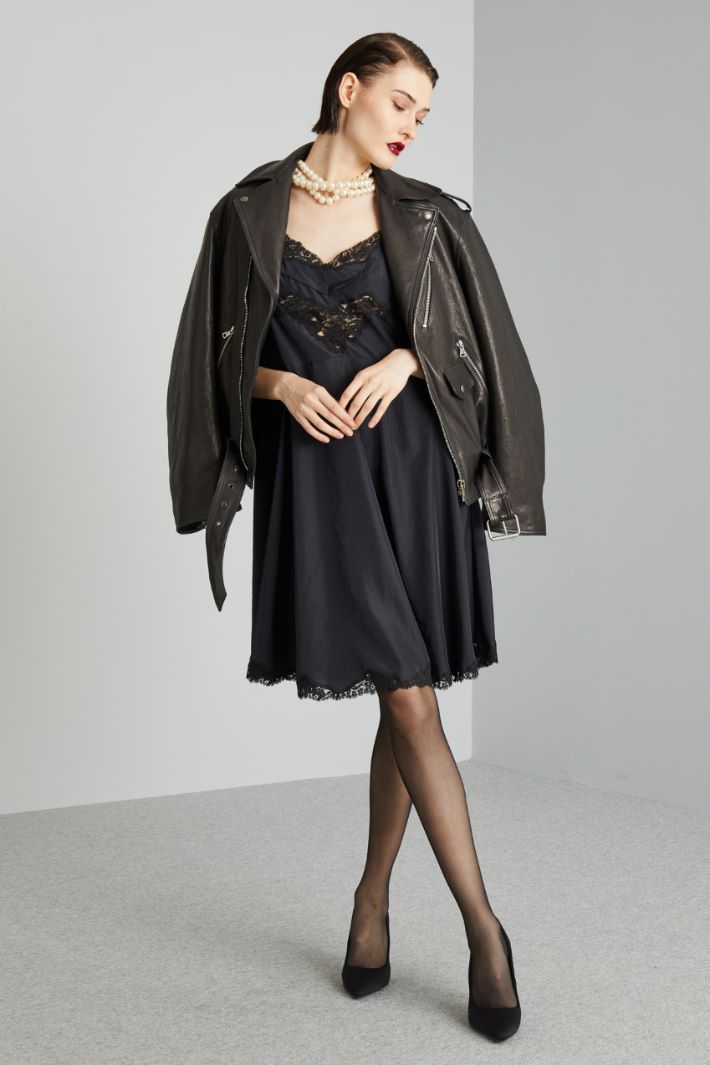 Abito lingerie con pizzo - NERO - Fashion Market