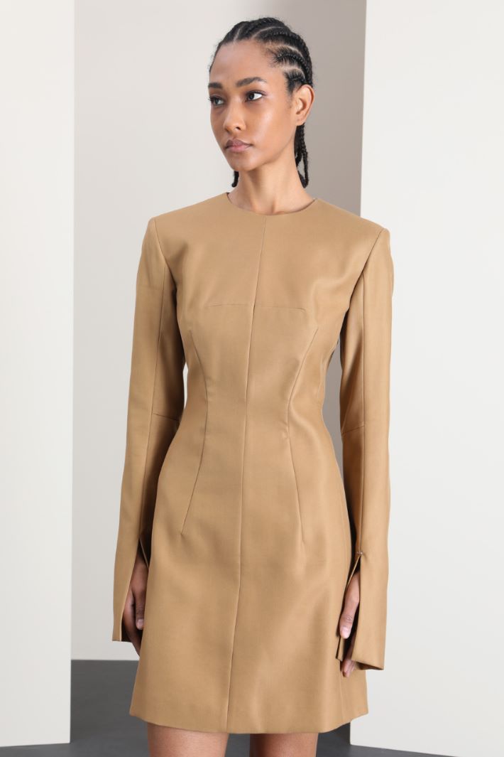 Abito corto in levantina - CAMMELLO - Fashion Market - 4