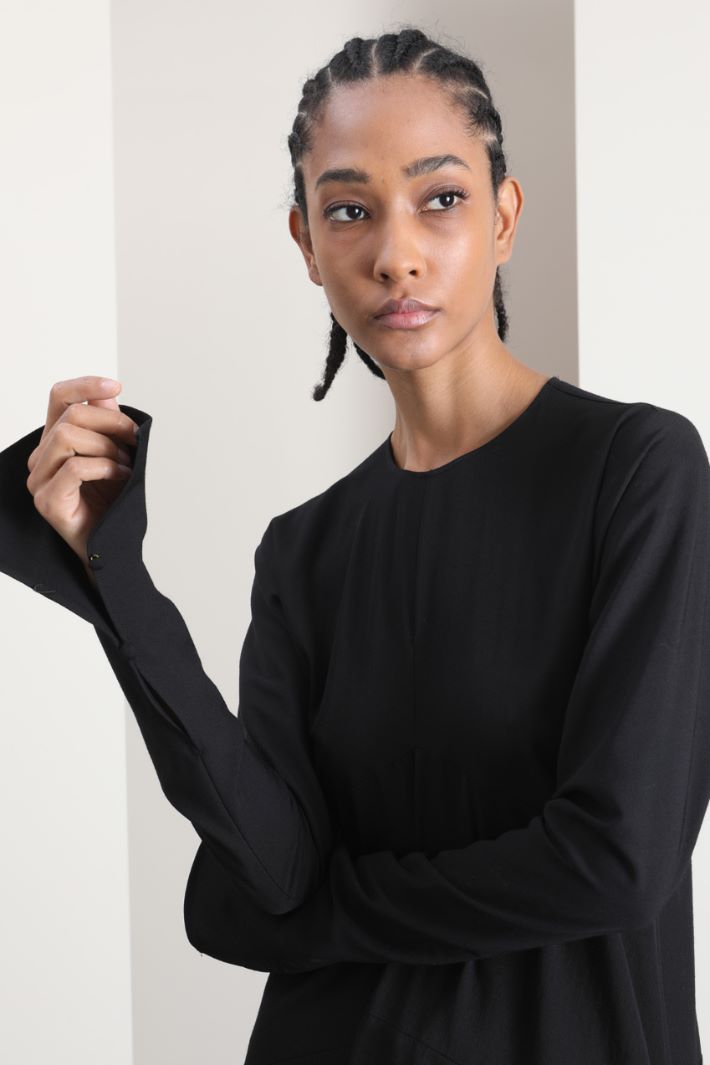 Abito svasato in twill di lana - NERO - Fashion Market - 4