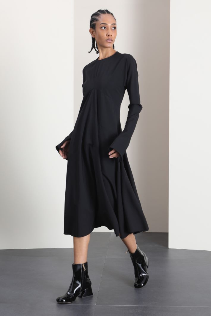 Abito svasato in twill di lana - NERO - Fashion Market - 3