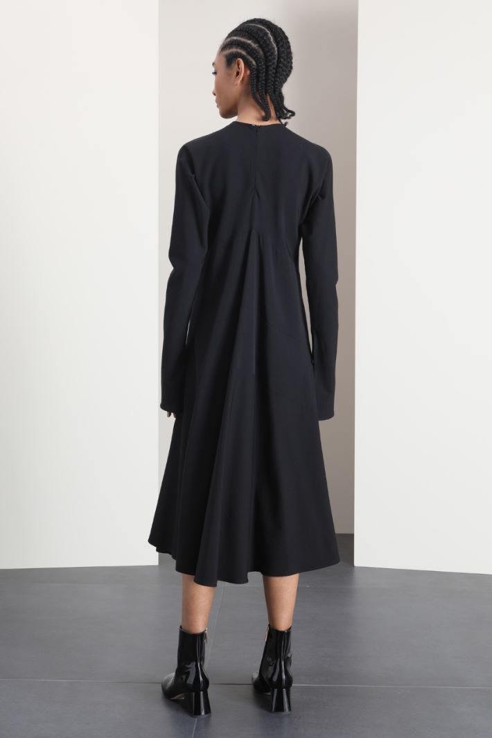 Abito svasato in twill di lana - NERO - Fashion Market - 2