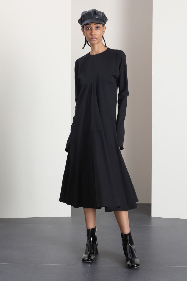 Abito svasato in twill di lana - NERO - Fashion Market