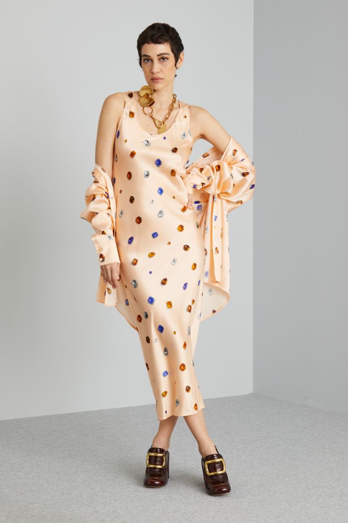 Slip dress in raso stampato - ROSA PERLA - Fashion Market
