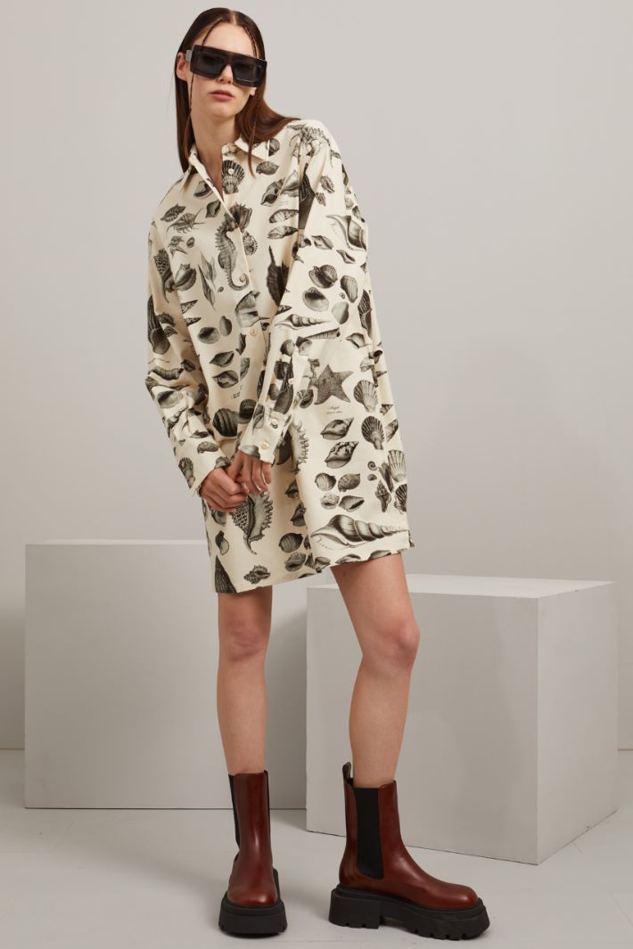 Chemisier in bull di cotone - AVORIO GRIGIO - Fashion Market