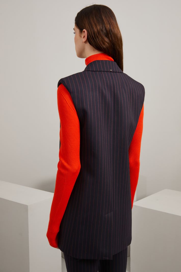 Gilet in saia di lana stretch - BLU NOTTE ROSSO - Fashion Market - 4