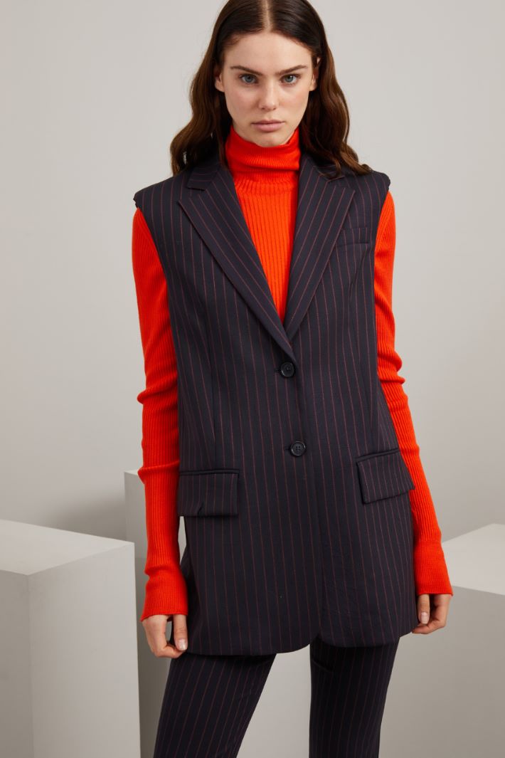 Gilet in saia di lana stretch - BLU NOTTE ROSSO - Fashion Market - 2