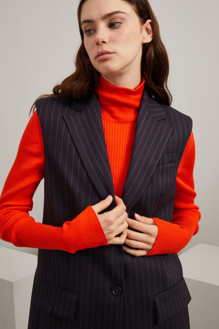 Gilet in saia di lana stretch - BLU NOTTE ROSSO - Fashion Market - 3