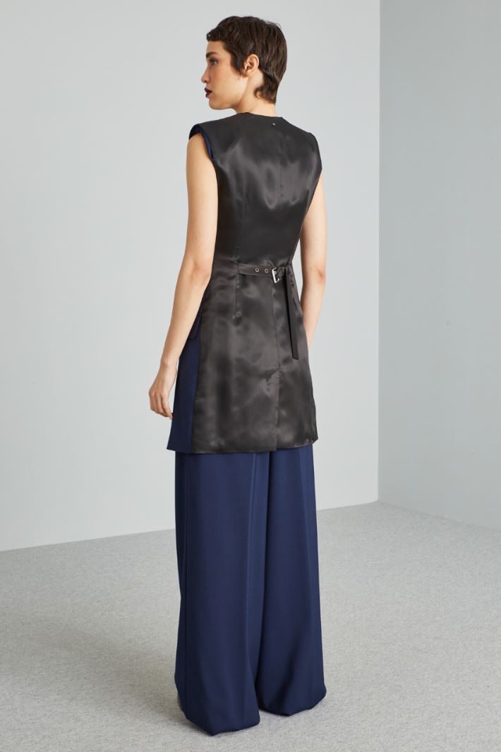 Gilet lungo in tela - BLU NOTTE NERO - Fashion Market - 4